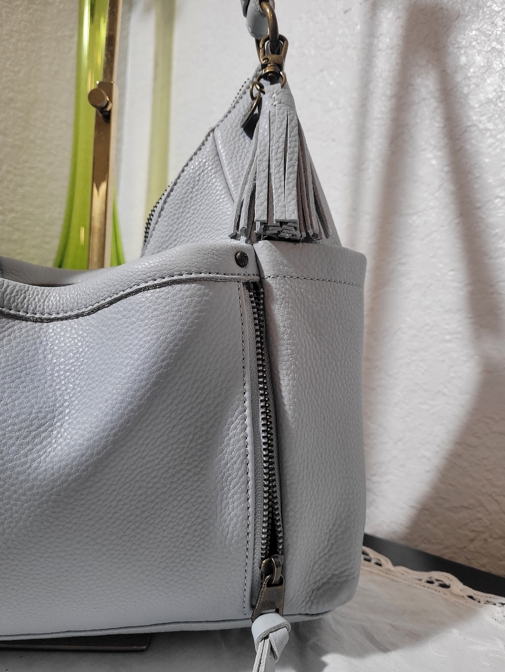 The Sak La Mesa 4-Poster Sky Blue Leather Hobo Slouchy Tote Shoulder Bag - Picture 2 of 9